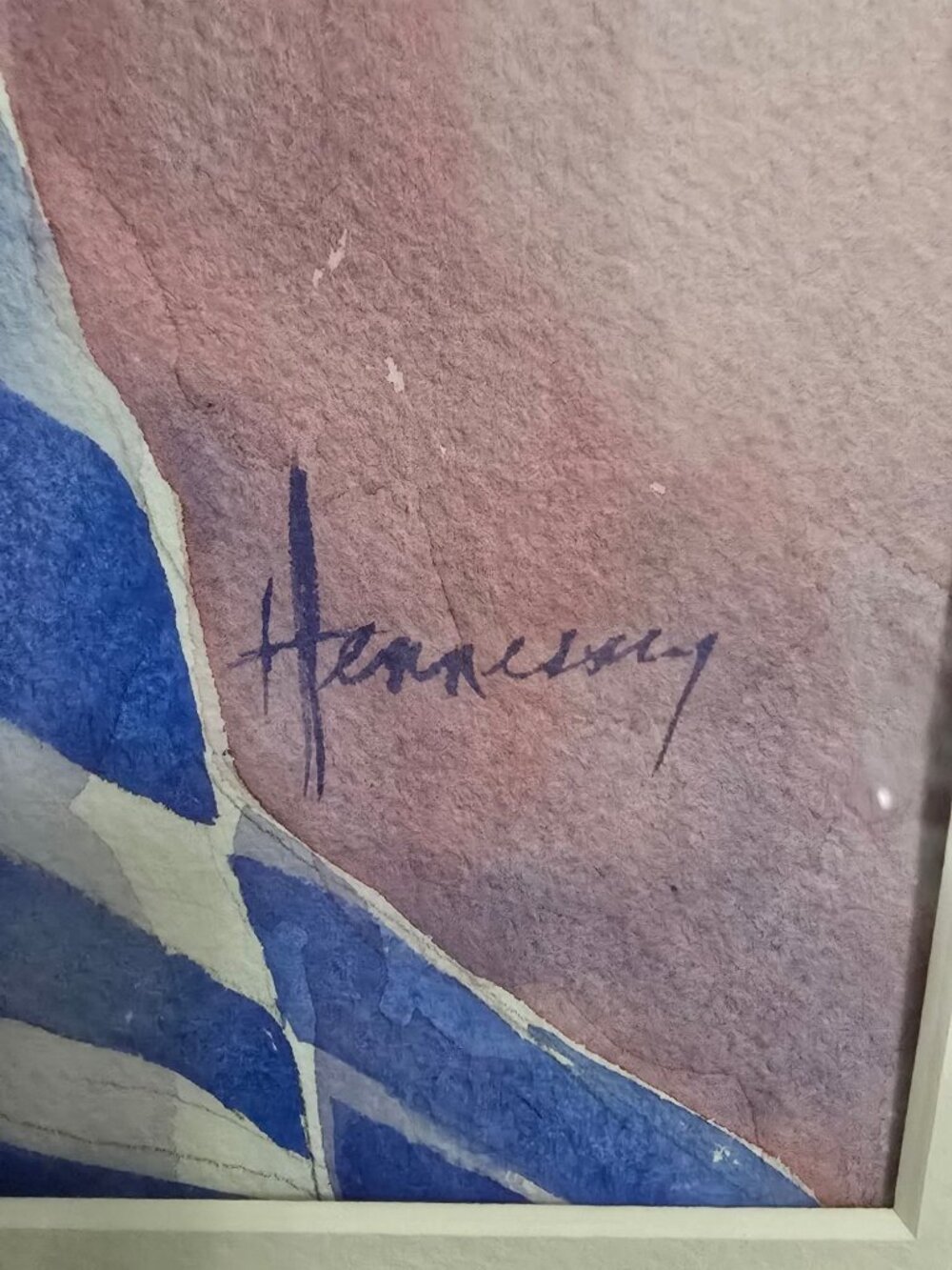 Woman With Blue & White Striped Cloth Watercolor By Hennessey In Silver Frame - Picture 3 of 14
